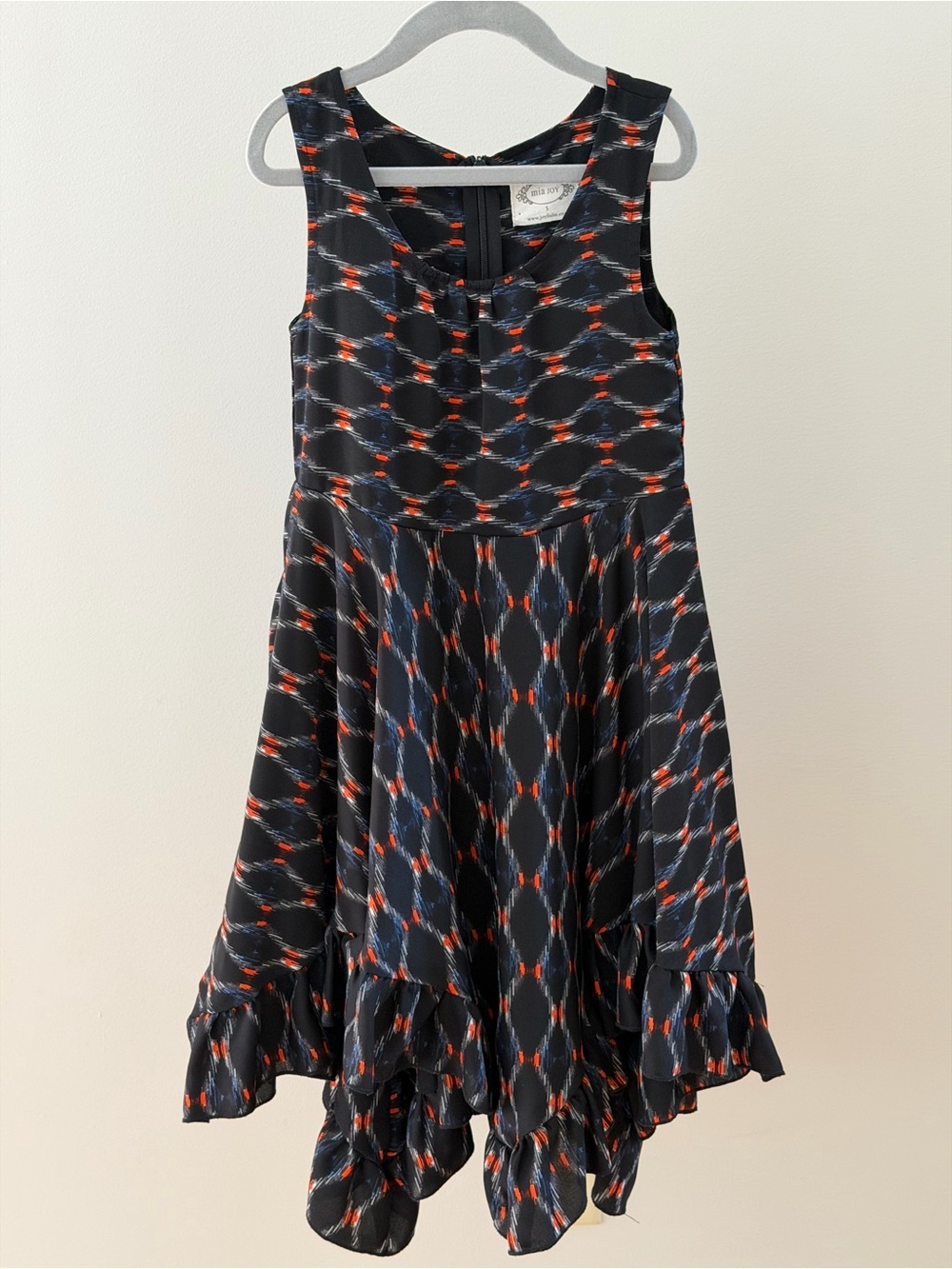 Mia Joy Joyfolie Girls Size 5 Ikat Ruffle High Low Dress Black Orange